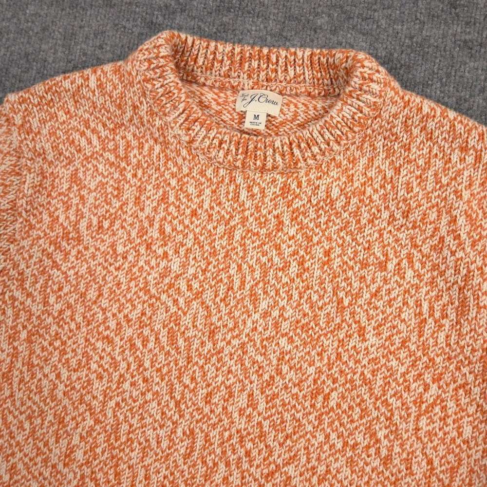 J Crew Marled Cotton Crewneck Sweater Mens M Orange Fisherman Heavyweight Preppy